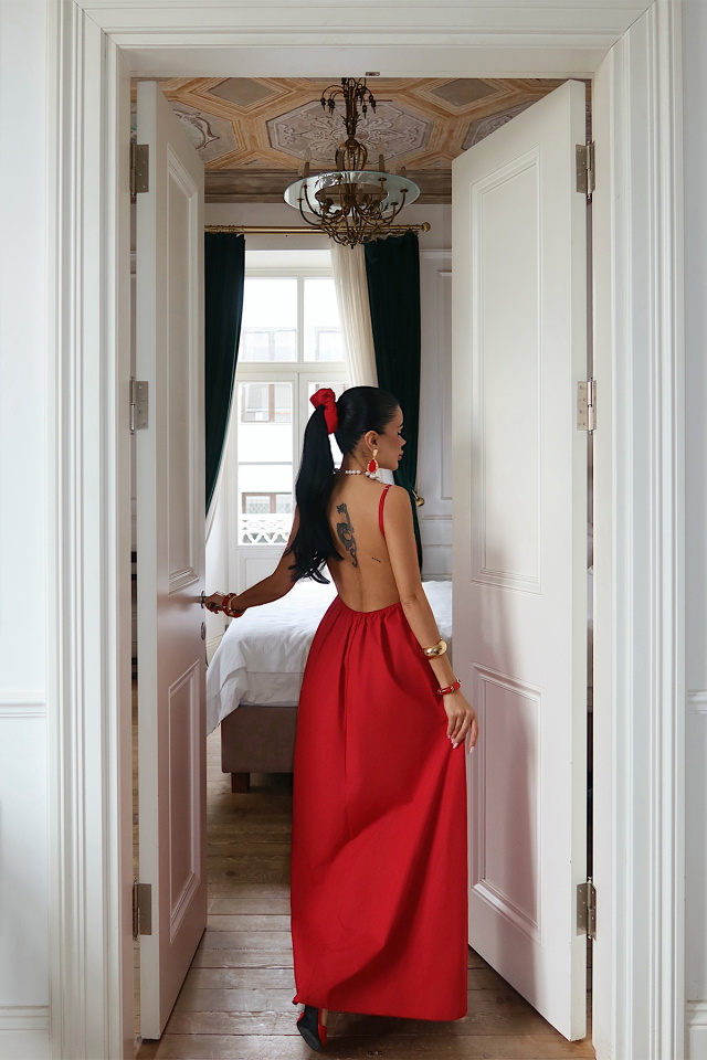 Kırmızı Askılı Uzun Elbise ATE-1375 - 5