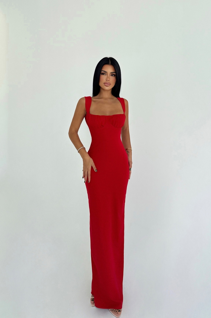 Kırmızı Shawly Uzun Elbise ATE-3470 - EYYO