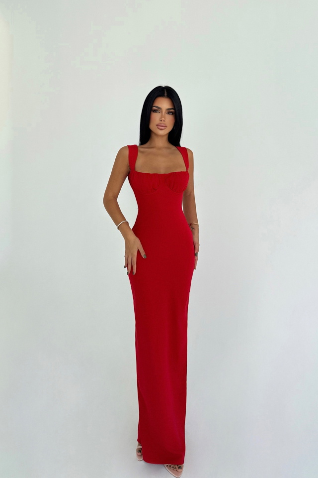 Kırmızı Shawly Uzun Elbise ATE-3470 - 2