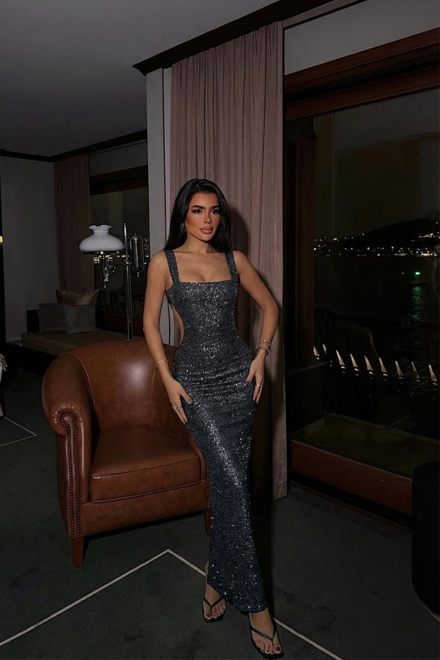 Mavi Bera Payetli Elbise ATE-3638 