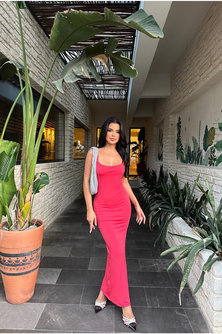 Kırmızı Askılı Uzun Elbise ATE8323 - EYYO