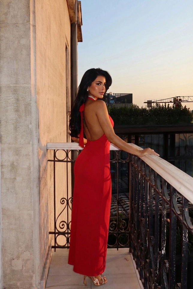 Kırmızı Adria Uzun Elbise ATE-2611 - 2