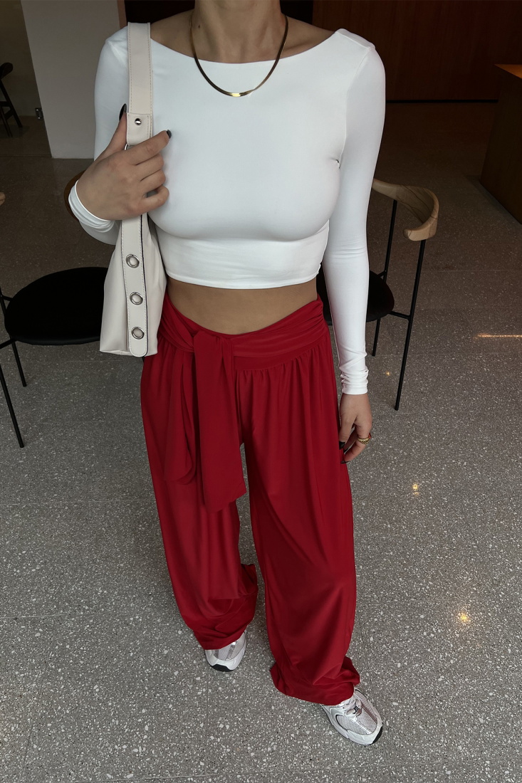 Kırmızı Bağlamalı Pantolon ATE4335 - EYYO