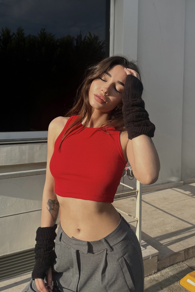 Kırmızı Basic Crop Top ATE6490 - 3