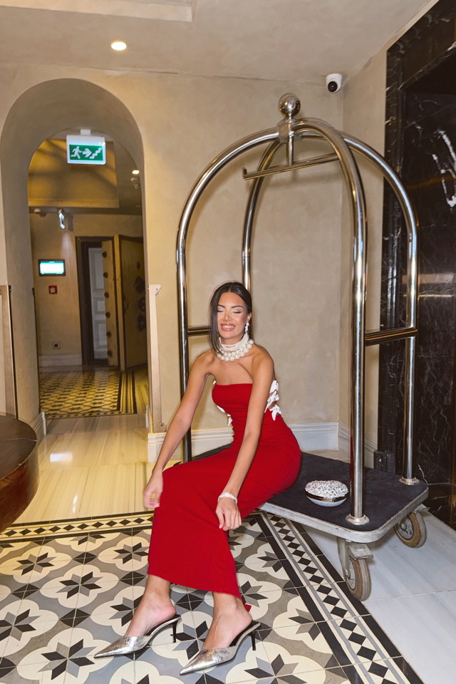 Kırmızı Allora Fiyonk Detaylı Elbise ATE-1587 - 4