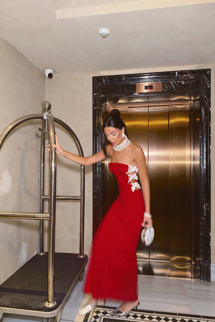 Kırmızı Allora Fiyonk Detaylı Elbise ATE-1587 - EYYO