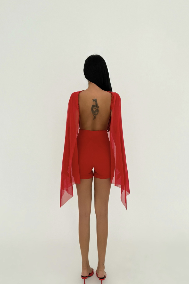 Kırmızı Carrie Mini Tulum ATE-2679 - EYYO