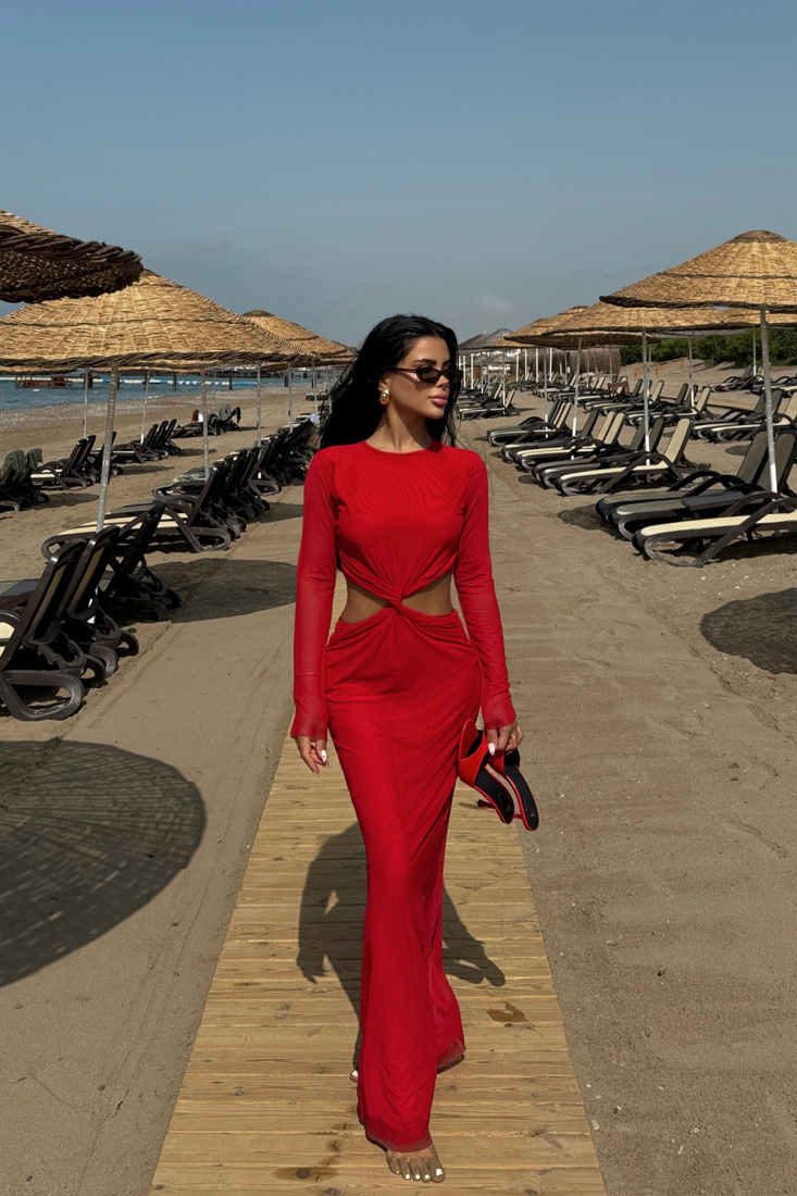 Kırmızı AMBER Uzun Elbise ATE-1085 - EYYO