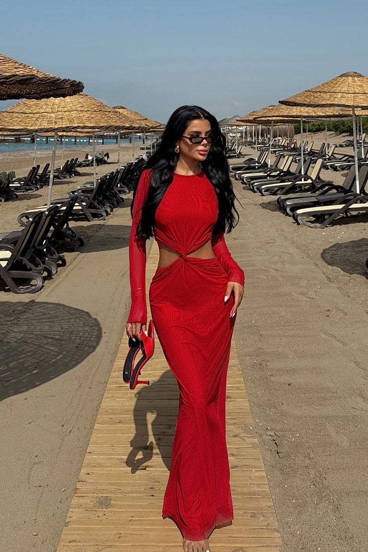 Kırmızı AMBER Uzun Elbise ATE-1085 - EYYO