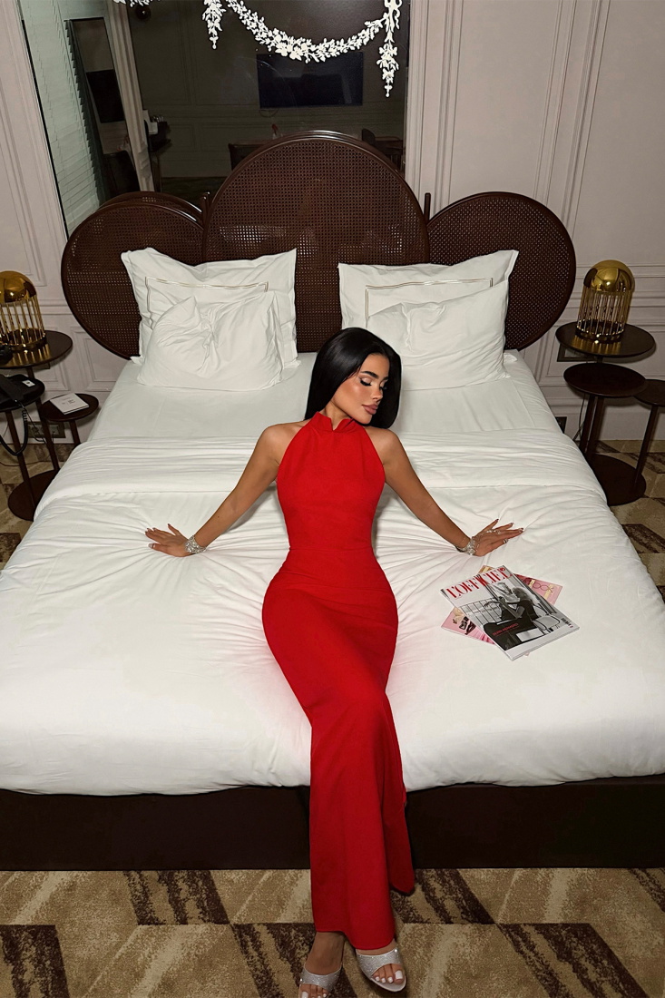 Kırmızı Doria Uzun Elbise ATE-3616 - EYYO