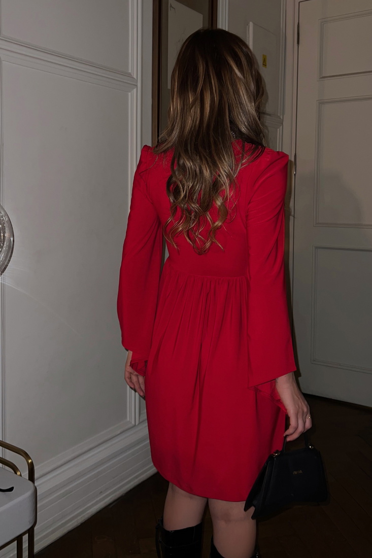 Kırmızı Bel Büzgülü Mini Elbise ATE3023 - EYYO