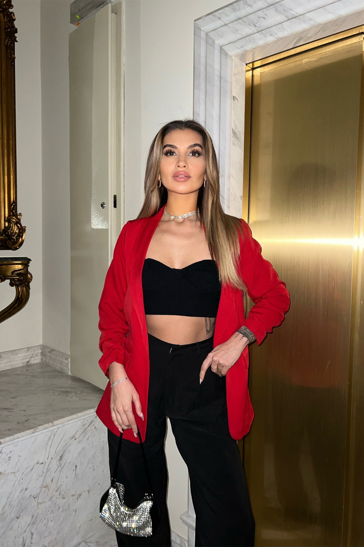 Kırmızı Blazer Kruvaze Yaka Ceket ATE4277 - EYYO