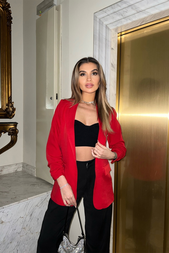 Kırmızı Blazer Kruvaze Yaka Ceket ATE4277 - 3