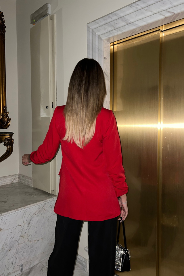 Kırmızı Blazer Kruvaze Yaka Ceket ATE4277 - 5