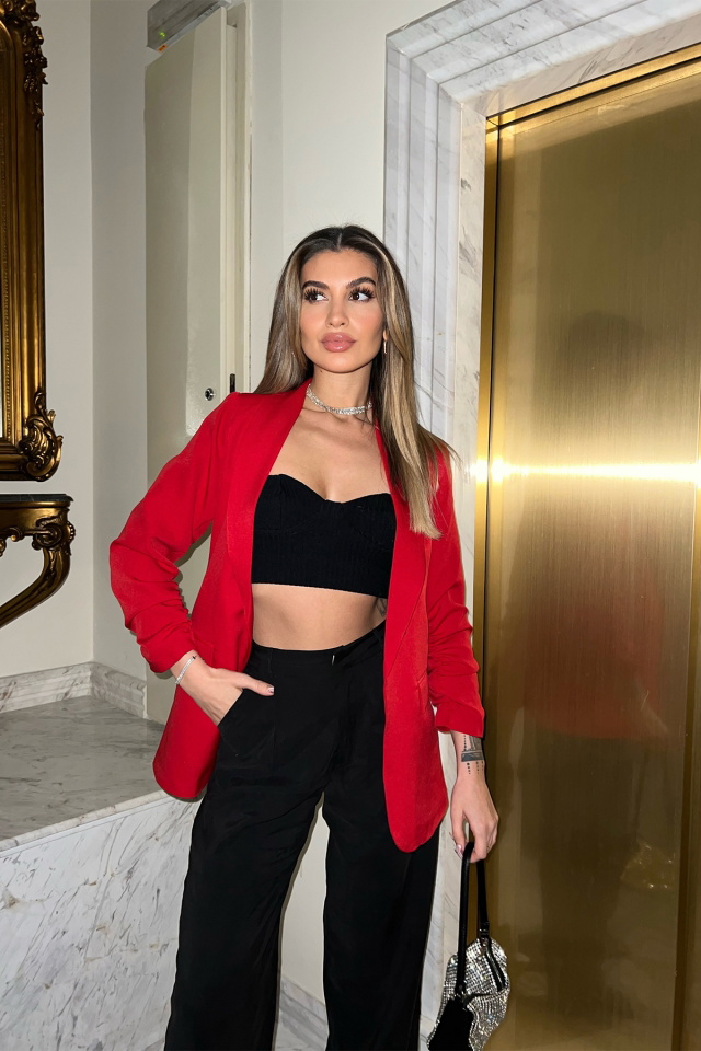 Kırmızı Blazer Kruvaze Yaka Ceket ATE4277 - 4