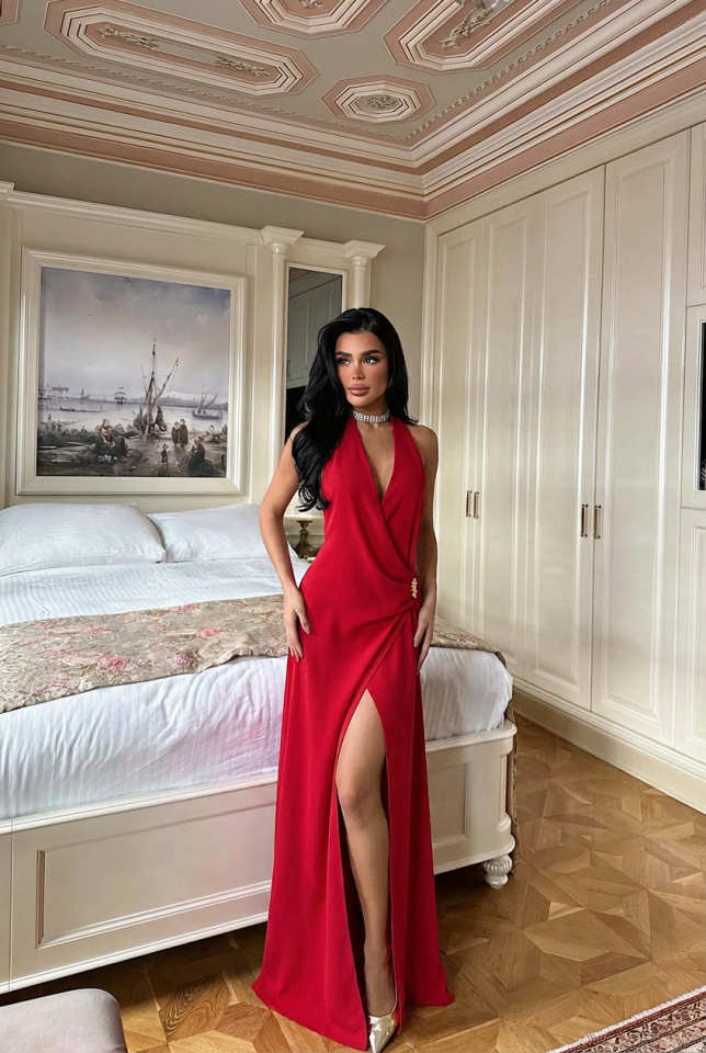 Kırmızı Constas Aksesuar Detaylı Elbise ATE-3549 - 3