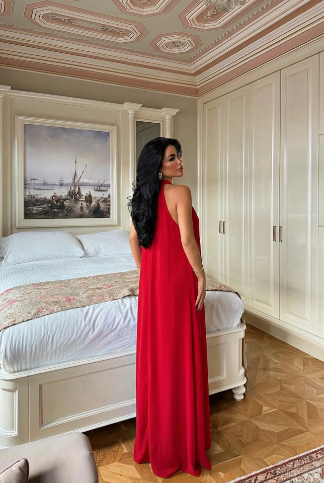 Kırmızı Constas Aksesuar Detaylı Elbise ATE-3549 - 2