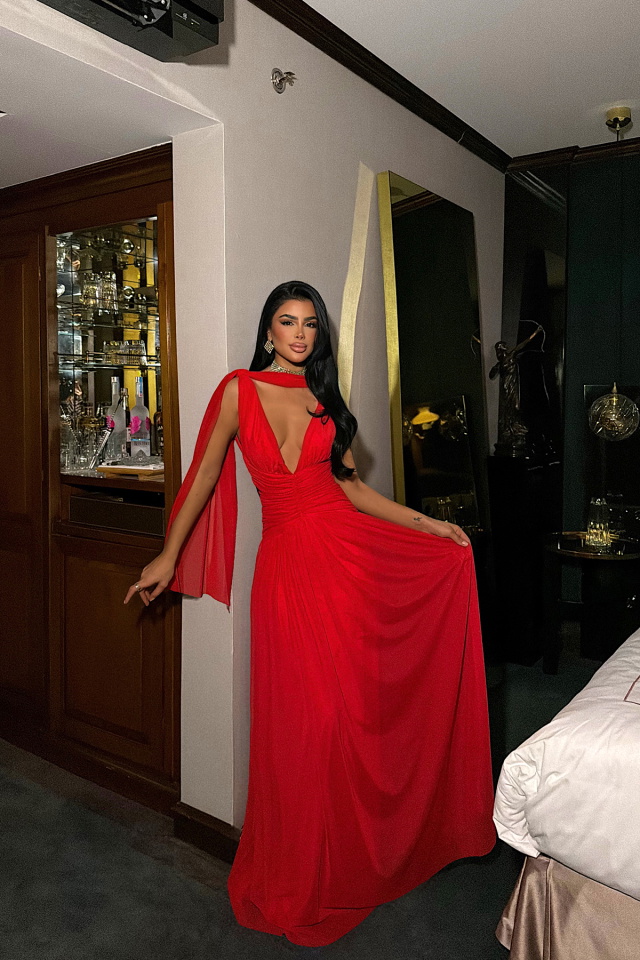 Kırmızı Lucyna Uzun Tül Elbise ATE-4210 - 1