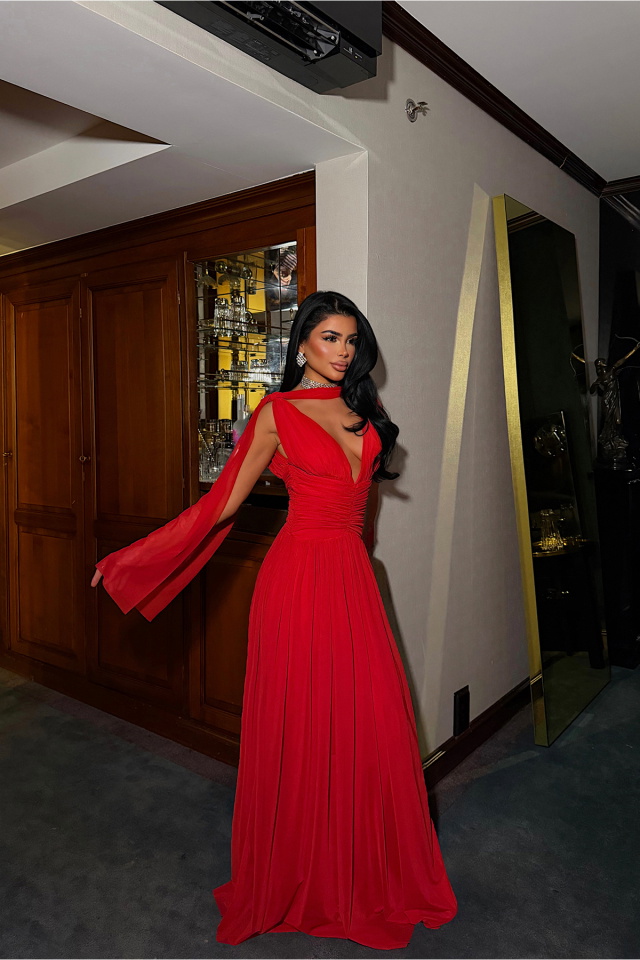 Kırmızı Lucyna Uzun Tül Elbise ATE-4210 - 2