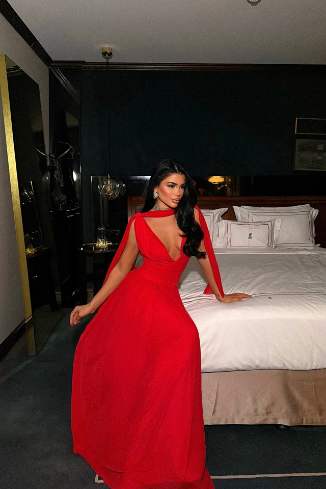 Kırmızı Lucyna Uzun Tül Elbise ATE-4210 - 3