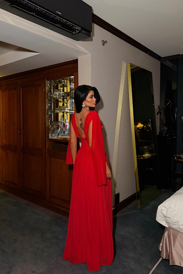 Kırmızı Lucyna Uzun Tül Elbise ATE-4210 - 4