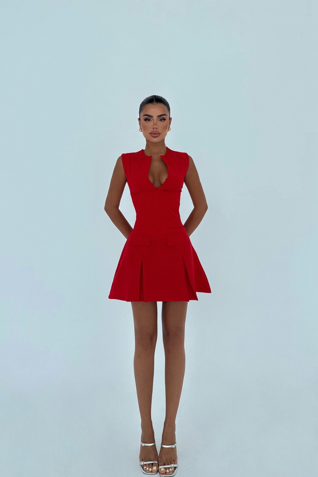 Kırmızı Frilly Mini Elbise ATE-3009 - 2