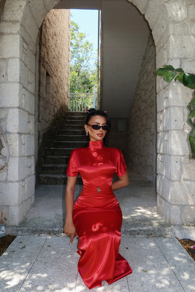 Kırmızı Chyna Elbise ATE-3180 - 4