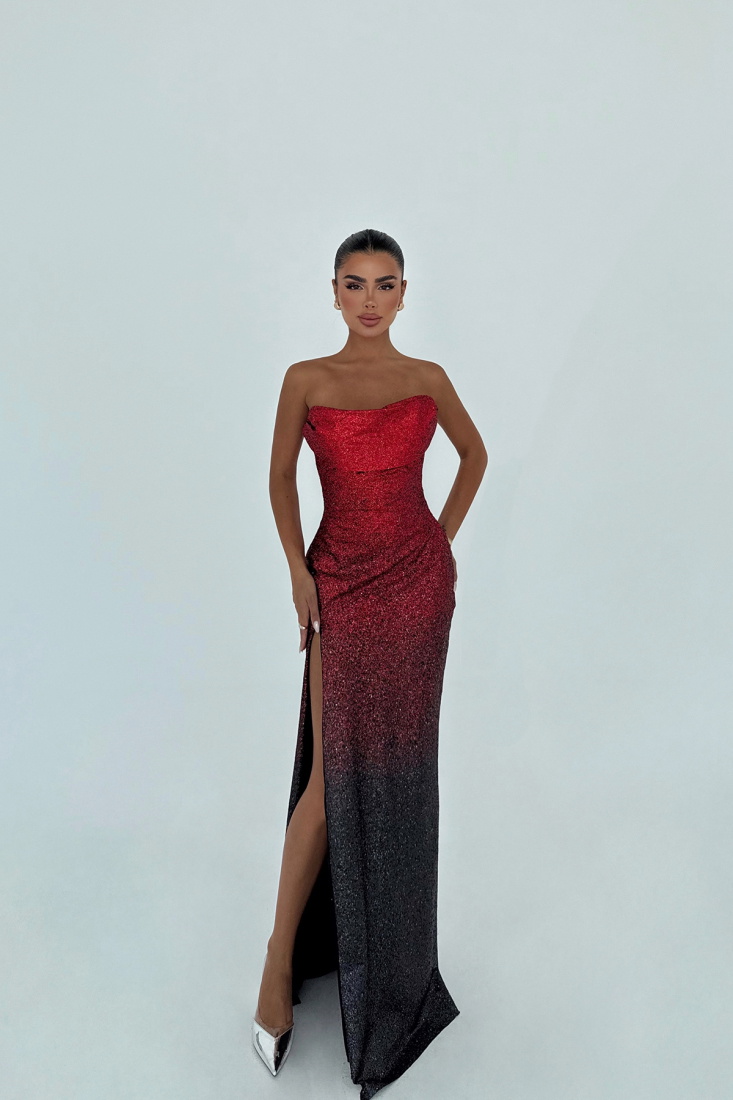 Kırmızı Toulon Uzun Yırtmaçlı Elbise ATE-3074 - EYYO