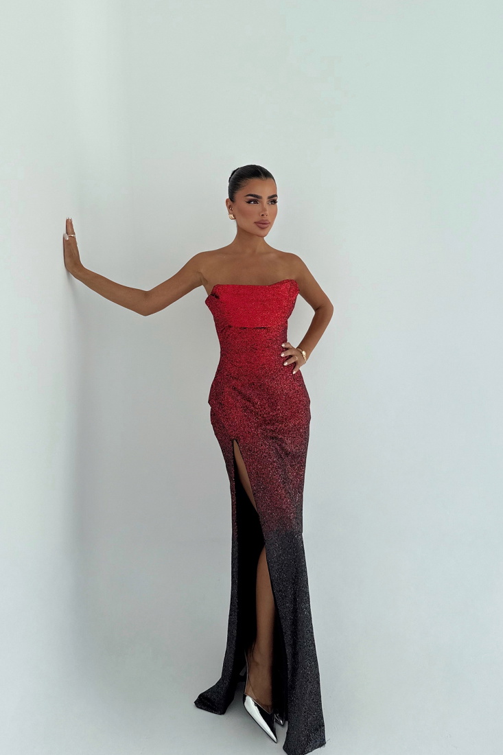 Kırmızı Toulon Uzun Yırtmaçlı Elbise ATE-3074 - EYYO