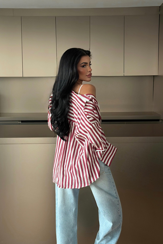 Kırmızı Odyssey Çizgili Gömlek ATE-2114 - 4