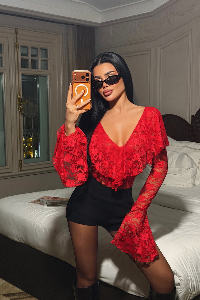 Kırmızı Braulia Dantel Bodysuit ATE-5051 - 1