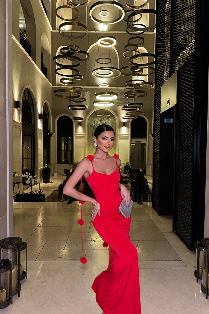 Kırmızı Domınıc Güllü Elbise ATE-0917 - EYYO