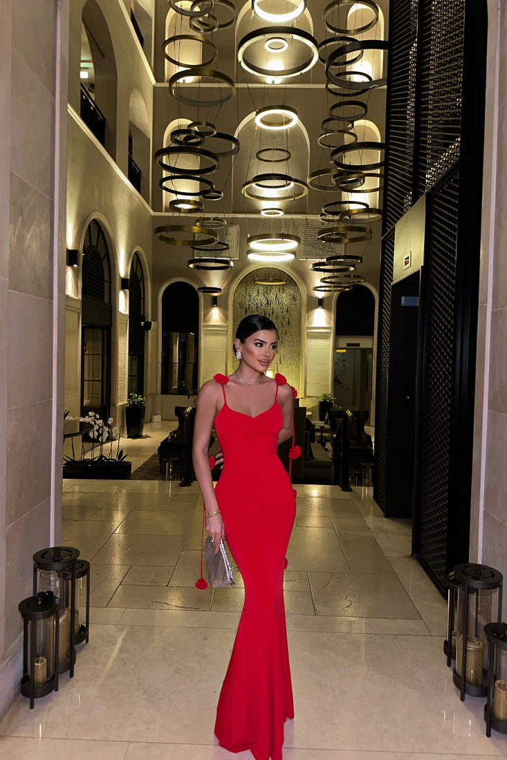 Kırmızı Domınıc Güllü Elbise ATE-0917 - EYYO