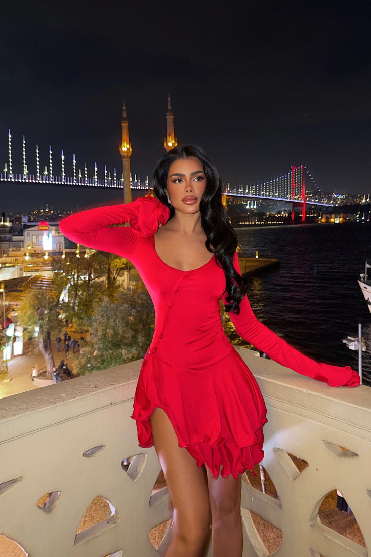 Kırmızı Taliah Mini Elbise ATE-4041 - EYYO