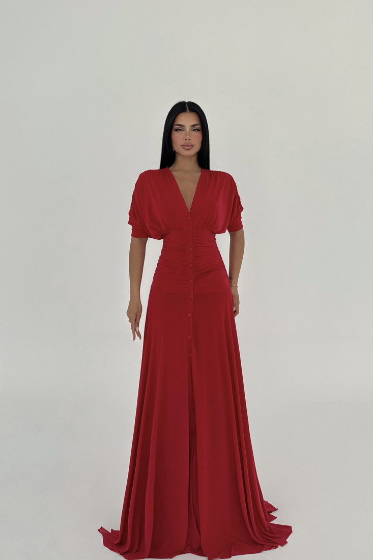 Kırmızı Eliah Uzun Düğmeli Elbise ATE-2590 - EYYO