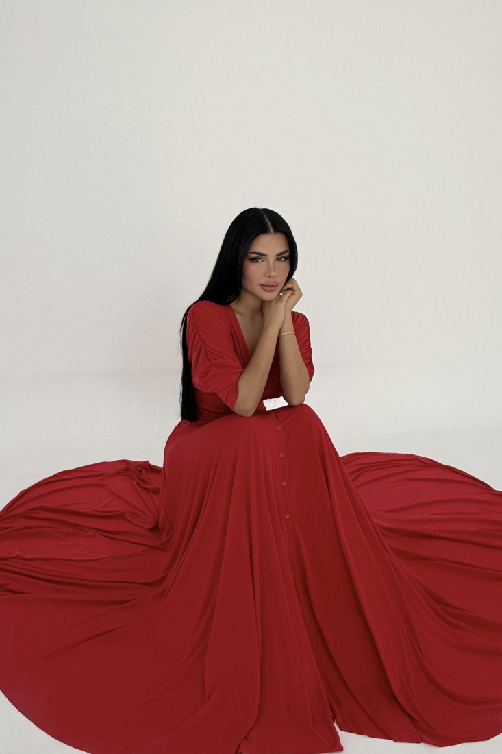 Kırmızı Eliah Uzun Düğmeli Elbise ATE-2590 - EYYO