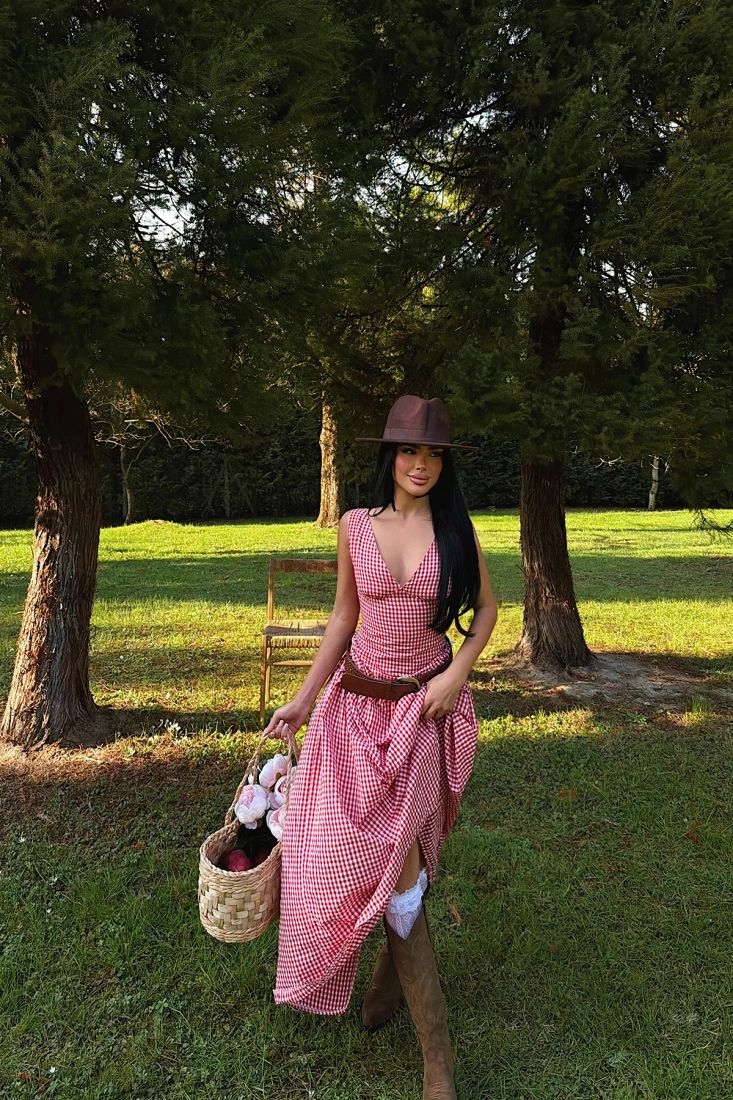 Kırmızı Plaid Elbise ATE-4929 - EYYO