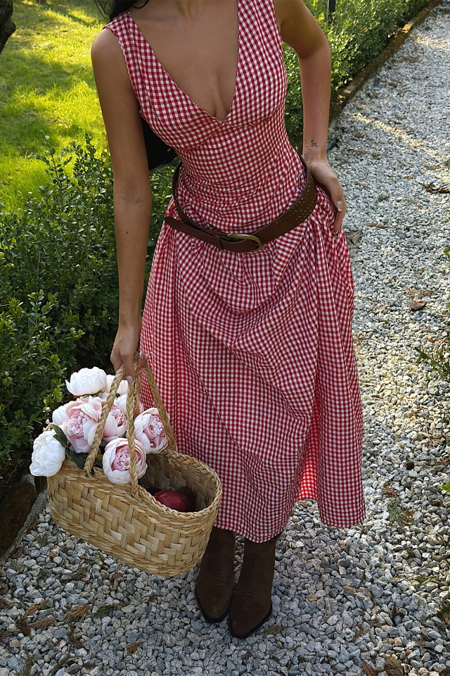 Kırmızı Plaid Elbise ATE-4929 - 3