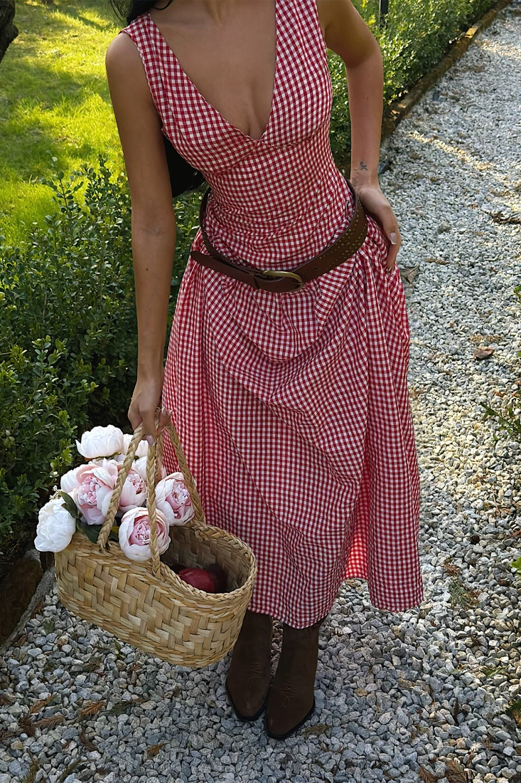 Kırmızı Plaid Elbise ATE-4929 - EYYO