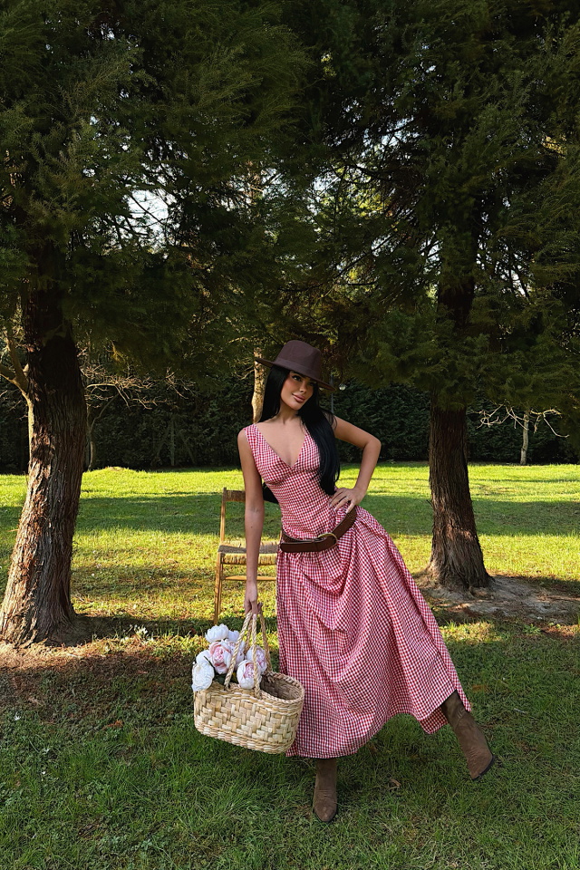 Kırmızı Plaid Elbise ATE-4929 - 5