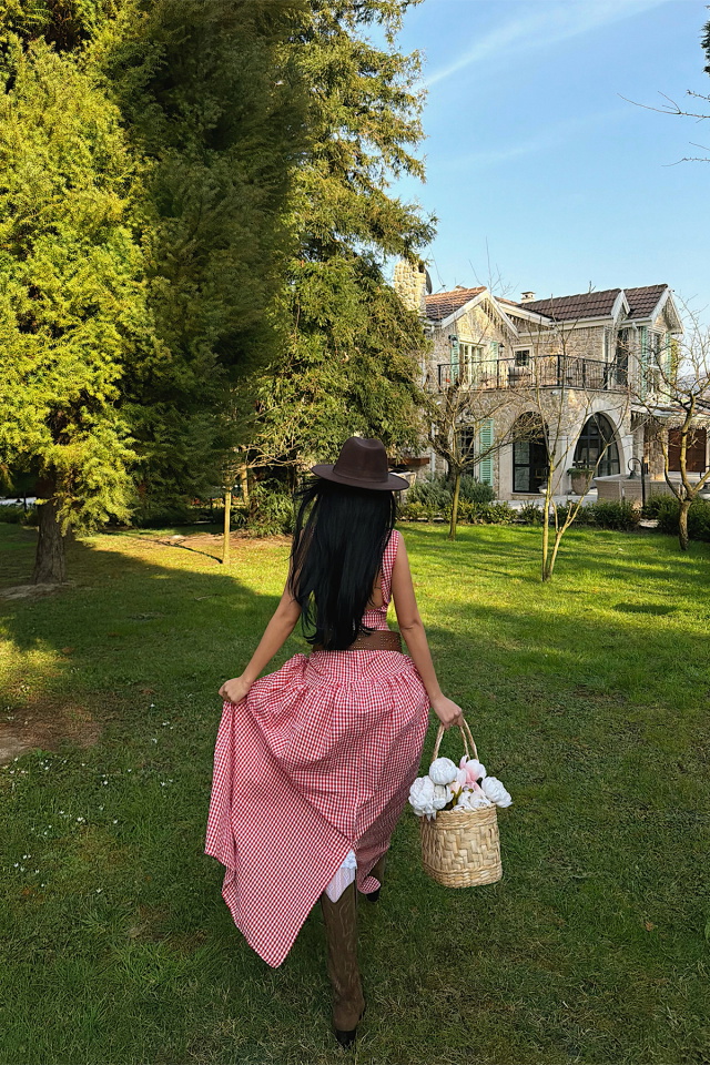 Kırmızı Plaid Elbise ATE-4929 - 6