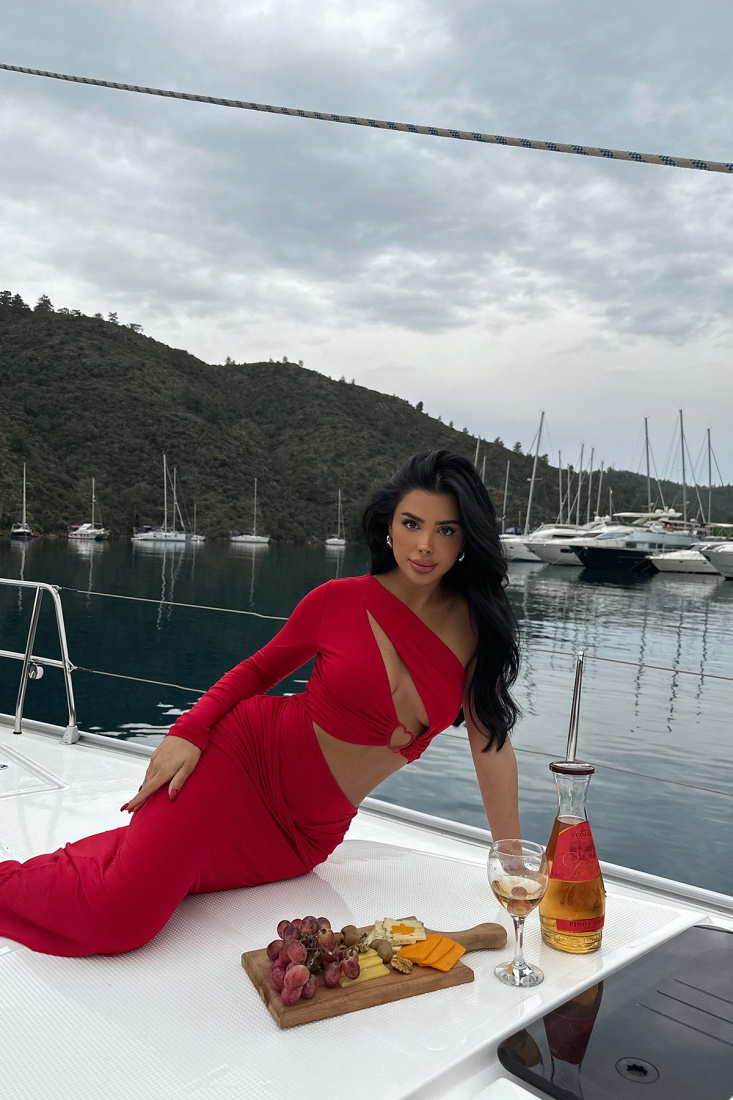 Kırmızı Aria Kalp Aksesuar Detaylı Elbise ATE-0975 - EYYO