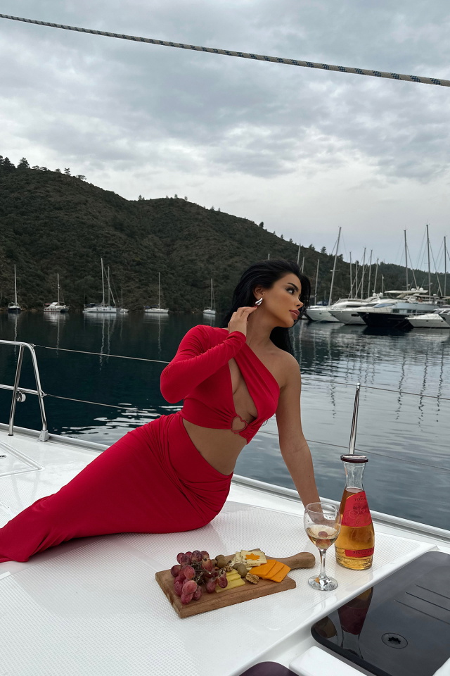 Kırmızı Aria Kalp Aksesuar Detaylı Elbise ATE-0975 - 5