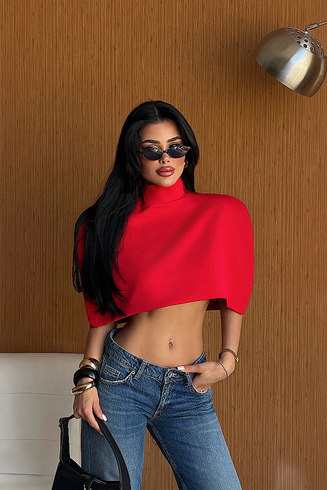 Kırmızı Suuti Crop Bluz ATE-5303 - 3