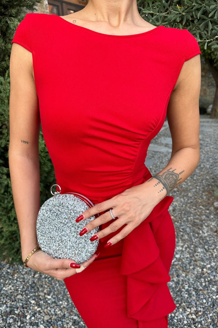 Kırmızı Fırfır Detay Mini Elbise ATEL2441 - EYYO