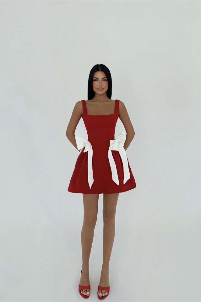 Kırmızı Nellie Fiyonk Detaylı Mini Elbise ATE-2719 - 2