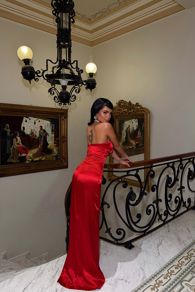 Kırmızı Fiyonk Detay Elbise ATE-4798 - 5