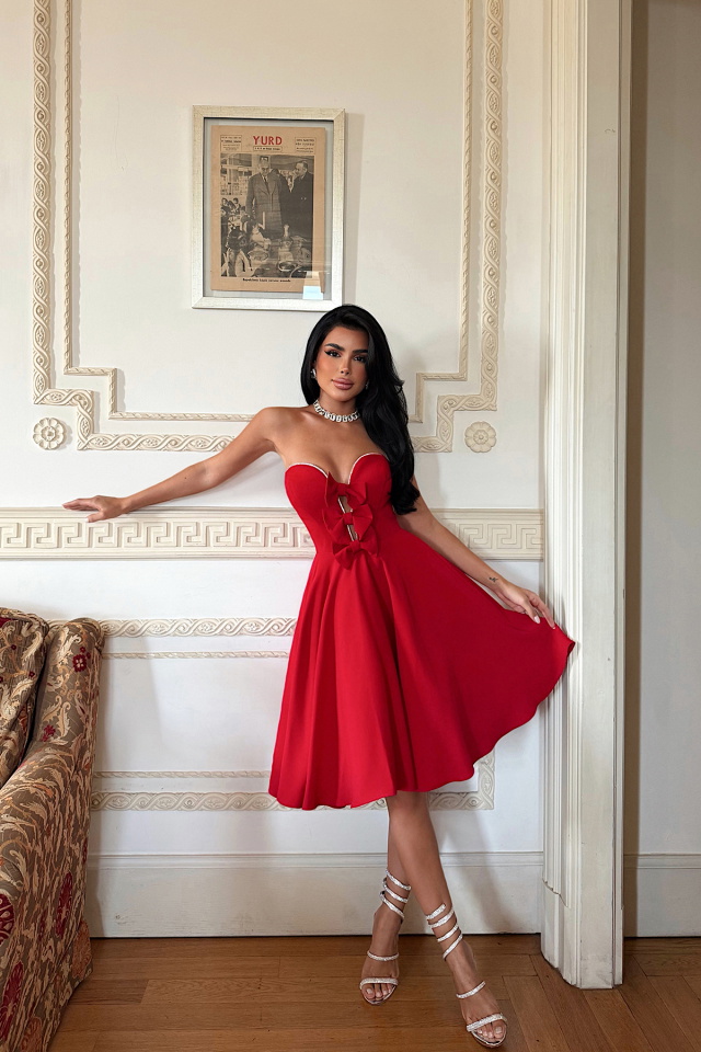 Kırmızı Leomie Mini Elbise ATE-3904 - 2