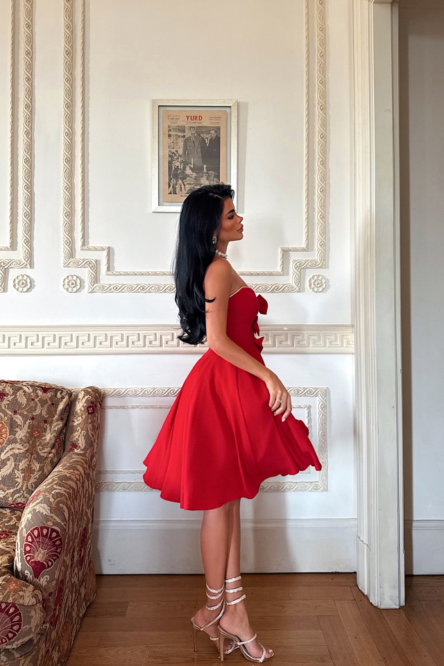 Kırmızı Leomie Mini Elbise ATE-3904 - 5