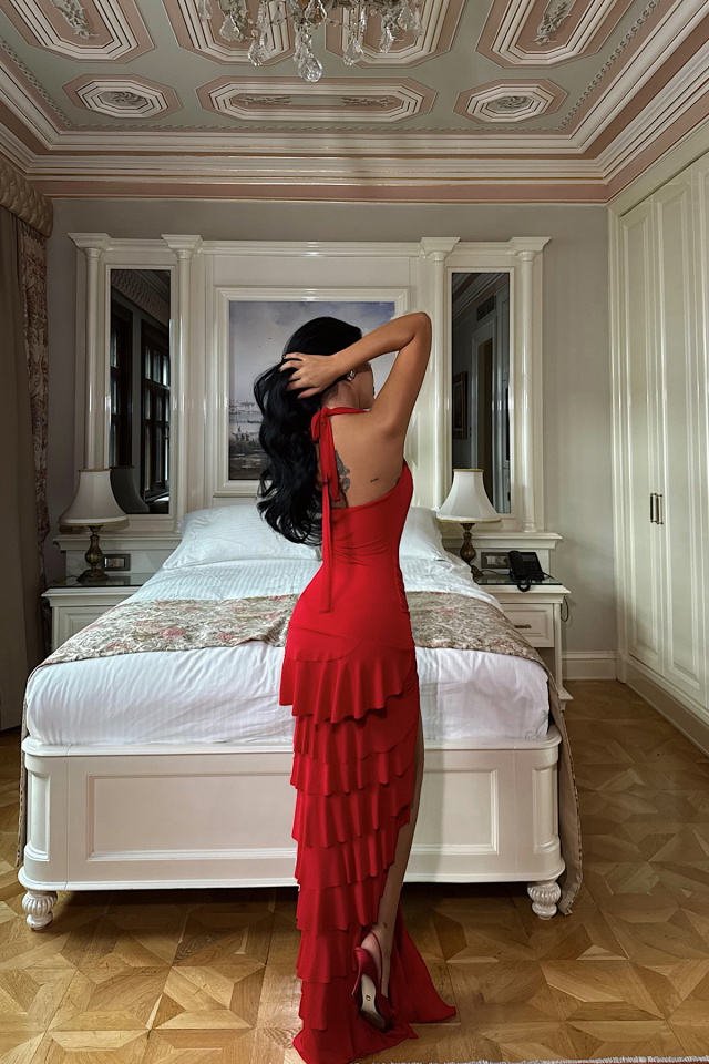 Kırmızı Destiny Uzun Yırtmaçlı Elbise ATE-3546 - 5